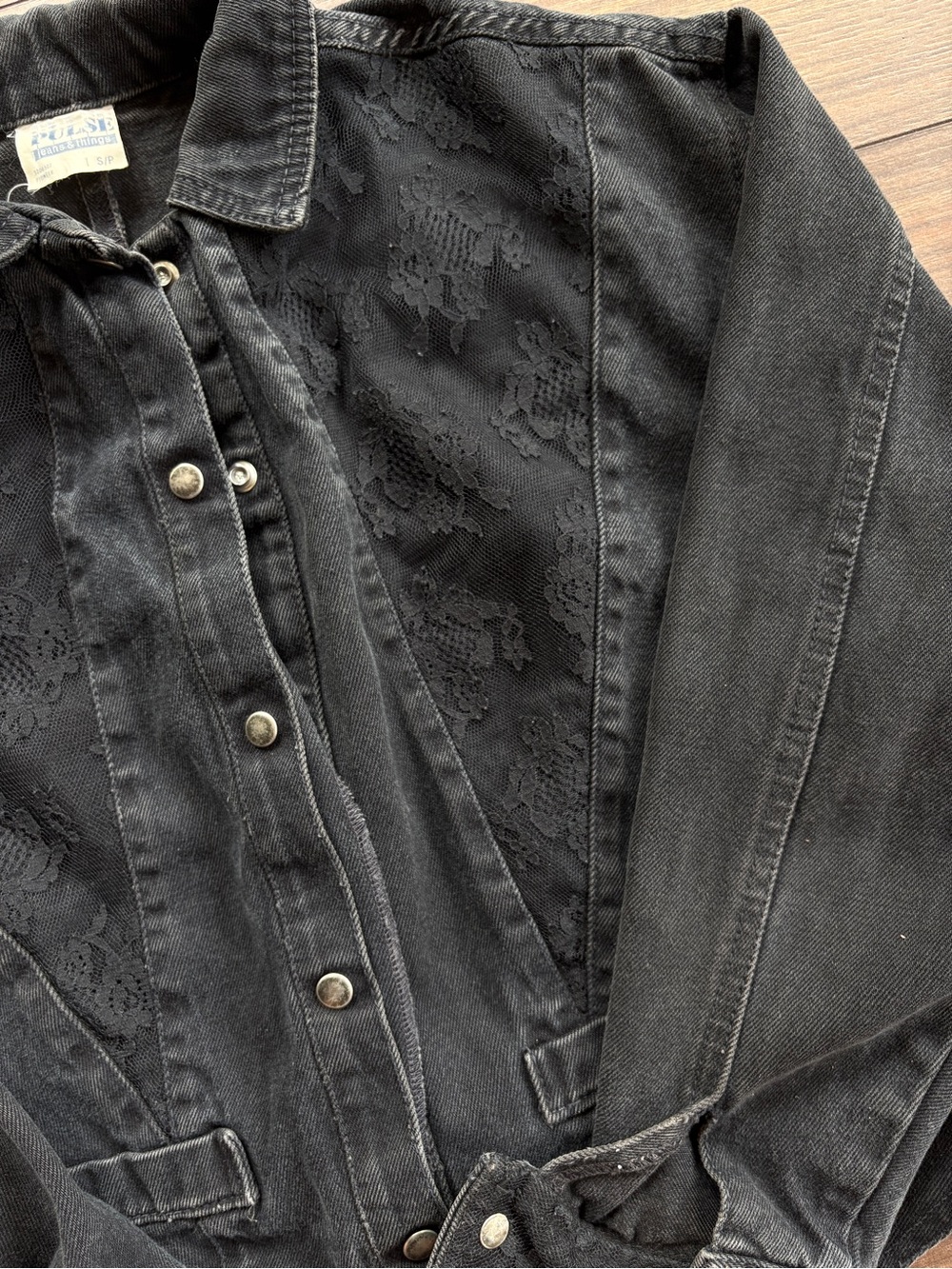 Vintage western black lace denim jacket Pulse - Picture 3 of 6